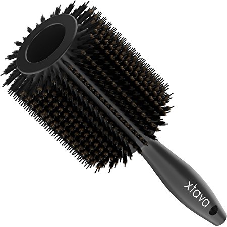 xtava 55mm Double Bristle Body Brush - Essential Salon Quality Round Brush with Natural Boar and Synthetic Nylon Bristles - Volumizing Hair Brush Best for Fast Drying Easy Detangling and Major Shine