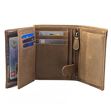 Mens Wallets by DiLoro Italy Bifold Flip ID Leather Wallet Vertical Slots Coin and Zip Compartment RFID Blocking