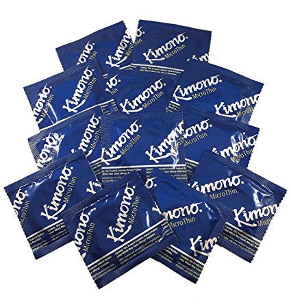 Kimono Microthin Premium Lubricated Ultra Thin Latex Condoms and Silver Pocket/Travel Case-12 Count