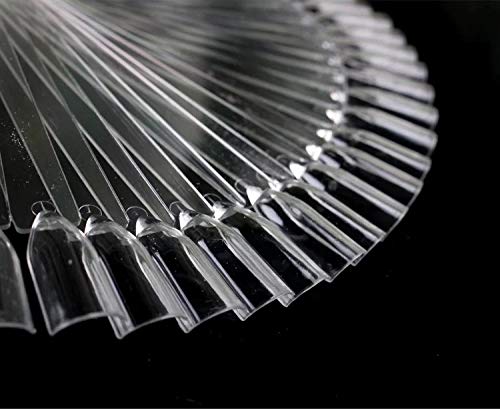 50 Tips Transparent Fan-shaped Nail Art Tips Display Polish Board Display Practice Sticks Tool with Metal Screw Split Ring Holder
