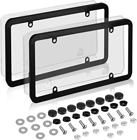 EEEKit Car License Plates Covers and Frames Combo, 2-Pack Car License Plate Frame Holder Shield for All Standard US License Plates, Screws Included (Clear)