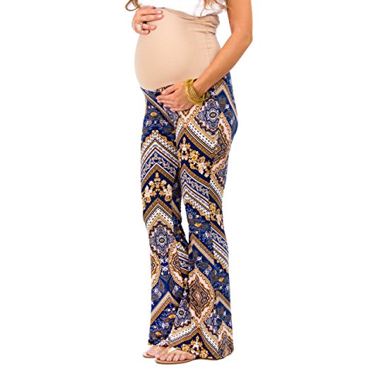 Women's Stretchy Maternity Palazzo Pants with Tummy Control by Rags and Couture- Made in USA
