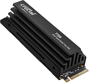 Crucial T705 2TB Gen5 NVMe SSD Heatsink - 14500/12700 MB/s R/W 1200TBW 1550K IOPs 1.5M hrs MTTF DirectStorage for Intel 14th Gen & AMD Ryzen 7000