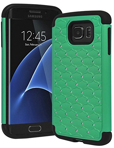 Galaxy S7 Edge Case, Bastex Heavy Duty Slim Fit Hybrid Rubber Silicone Cover with Bling Rhinestone Premium Dual Layer Phone Case for Samsung Galaxy S7 Edge (Teal)