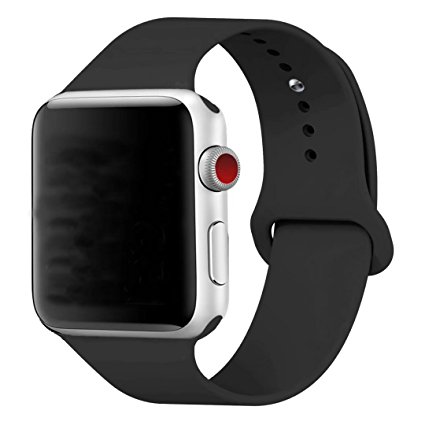 Hailan Band for Apple Watch Series 1 / 2 / 3,New Design (Metal Tuck Clasp Outside) Soft Durable Sport Silicone Replacement Wrist Strap for iWatch,42mm,Black (Note the Wearing Way in 4th Image)