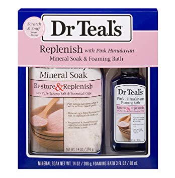 Dr Teal's Pink Himalayan Epsom Salt & Foaming Bath Oil Sampler Gift Set 2019 - Give The Gift of Restoration & Replenishment! - 14 oz Bag of Pink Himalayan Bath Salts & 3 oz Bottle of Foaming Bath Oil