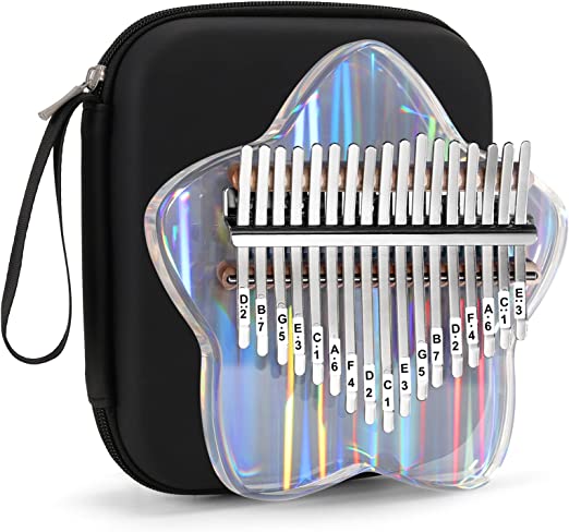 Beveetio Clear Kalimba Thumb Piano With Eva Protective Case, Transparent Crystal Kalimba 17 Key, Musical Instrument Gifts For Kids, Star Finger Piano, Acrylic Mbira