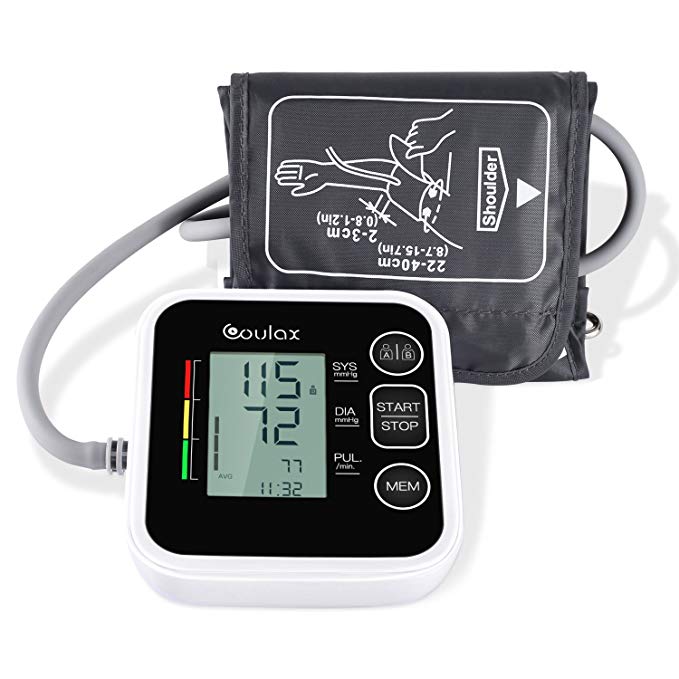 Blood Pressure Monitor，COULAX Upper Arm Blood Pressure Monitor with Cuff, Large LCD Display & 2 User Mode(2×120 Reading Memory), USB/Battery Powered, WHO Indicator & Heartbeat Detector, FDA-Approved