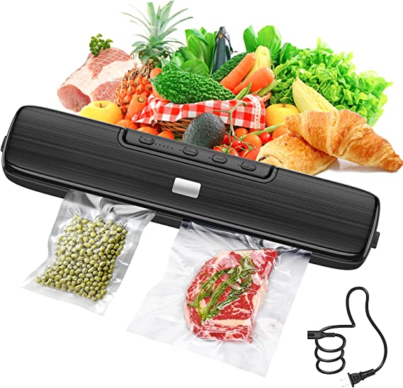 Vacuum-Sealer-Machine - Food Vacuum Sealer for Food Saver - Automatic Air Sealing System for Food Storage Dry and Moist Food Modes Compact Design 12.6 Inch with 15Pcs Seal Bags Starter Kit (Black)
