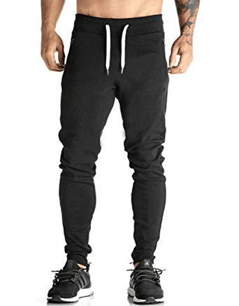 Rdruko Men's Elastic Joggers Pants for Casual Fitness Athletic Workout Running Sweatpants with Zipper Pockets