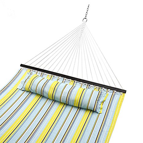 Sportneer Double Hammock Quilted Fabric Double Wide Solid Spreader Bar for Outdoor Patio Yard