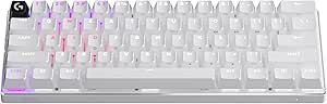 Logitech G PRO X 60 Lightspeed Wireless Gaming Keyboard, Ultra Compact TKL 60% Mechanical Keyboard for Windows PC, LIGHTSYNC RGB, Dual-Shot PBT Keycaps, GX Optical Linear Switches - White