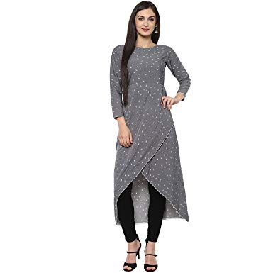 Ives Straight Grey Polyester Printed Casual Kurti for Women