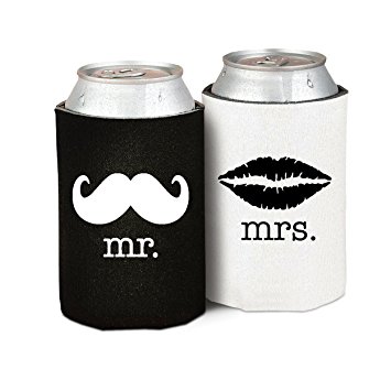 Mr. and Mrs. Wedding, Anniversary, Newlywed, Can Cooler Gift Set - Set of 2 Foam