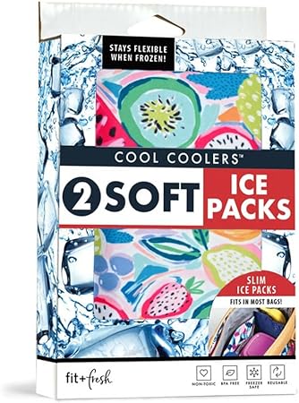 Fit   Fresh Cool Coolers 7 x 5 Flexible Soft Ice for Lunch Box, Coolers, Beach Bags and Picnic Baskets, Fruit Dot, 2 Pack