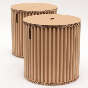 cArtù Stool Set: these two small and sturdy storage stools are perfect for kids' rooms, but they also work well as bedside tables, nightstands or mini ottomans. Made from cArtù, a new kind of corrugated cardboard with an elegant and ecological design, they come ready to assemble in 3 easy steps. D. 32 cm x H.32 cm