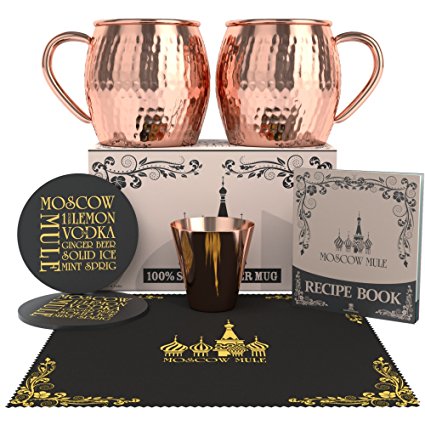 Krown Kitchen - Hammered Moscow Mule Copper Mugs Set of 2 | 100% Solid Copper | 16 oz