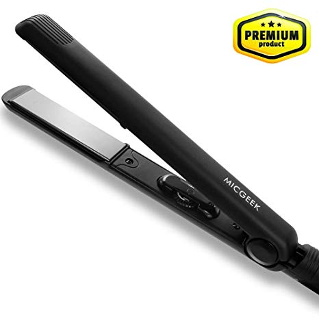 Titanium Flat Iron Hair Straightener, Auto Pow-off Straightener With Double Negative Ion 30s Fast Heating 1 Inch Floating Plate Never Pull Hair, Dual Voltage & Pouch Perfect For Travel Use