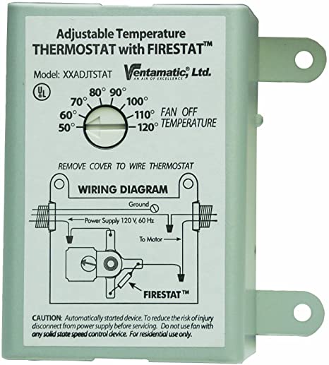 Ventamatic XXFIRESTAT 10-Amp Adjustable Programmable Thermostat with Firestat for Power Attic Ventilators, Replacement Thermostat