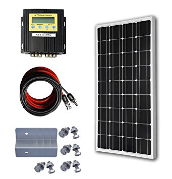 ECO-WORTHY 12V 100W Monocrystalline Solar System Off Grid: 1pc 100 Watt Mono Solar Panel   20A MPPT Solar Charge Controller   30Ft Solar Adapter Kit with MC4 Connectors   Z Mounting Brackets