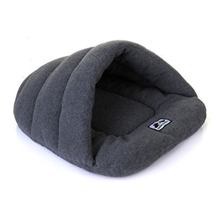 Grey Fleece Pet Cave Nest Bed Cushion for Cats And Dogs Soft Warm Basket House Bag Mat Puppy Pad Roof Large