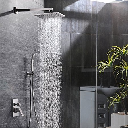 SR SUN RISE 10 Inch Bathroom Luxury Rain Mixer Shower Combo Set Wall Mounted Rainfall Shower Head System Brushed Nickel Finish(Contain Shower faucet)