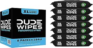 DUDE Wipes - Flushable Wipes - 8 Pack, 384 Wipes - Fragrance Free Extra-Large Adult Wet Wipes - Vitamin-E & Aloe - Septic and Sewer Safe