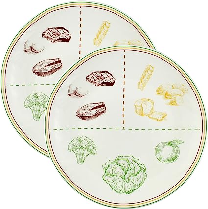 Cornucopia Ceramic Portion Control Plates (Set of 2); Microwave-Safe