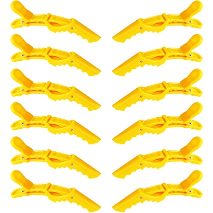 GLAMFIELDS 12 pcs Alligator Hair Clips for Styling Sectioning, Non-slip Grip Clips for Hair Cutting, Durable Women Professional Plastic Salon Hairclip with Wide Teeth & Double-Hinged Design Yellow