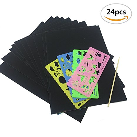 24PCS Mseeur Scratch & Sketch Art papers, Scratch Art Rainbow.(with two stylus and four different colors of the rulers )