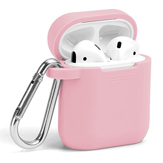 AirPods Case, GMYLE Silicone Protective Shockproof Wireless Charging Airpods Earbuds Case Cover Skin with Keychain Accessory kit Set Compatible for Apple AirPods 1 & 2 2016-2019 – Baby Pink