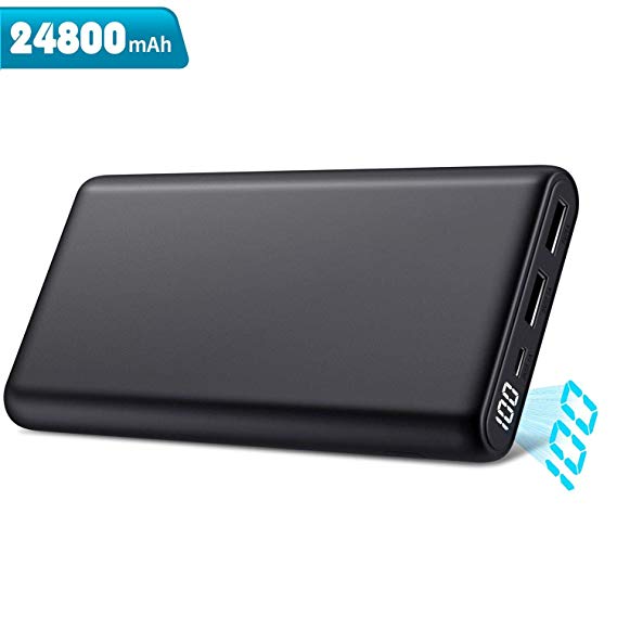 Portable Charger 24800mAh, High Speed Recharging Compact Power Bank LCD Digital Display High Capacity External Battery Pack with Dual USB Port Phone Charger for Smartphone,Android,Tablet & More, Black