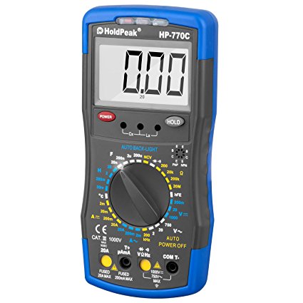 HOLDPEAK 770C Digital LCD Multimeter With Non Contact AC Voltage (NCV) detection,Diode,HFE And Continuity Test–Measuring DC & AC voltage, current,resistance,capacitor,Inductance,temperature,frequency