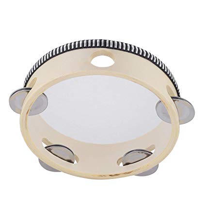 Hand Held Tambourine Drum 6 inch Bell Birch Metal Jingles Percussion Gift Musical Educational Toy Instrument for KTV Party Kids Games (6 inch)