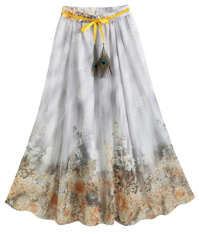 Ashir Aley Flowy Long Boho Floral High Waisted Full Length Chiffon Lovely Maxi Skirt