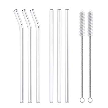 HAHOME FDA-Approved Glass Straws, Clear 9" Reusable Drinking Straws, Healthy, Eco Friendly, BPA Free (3 Straight   3 Bent   2 Brushes)