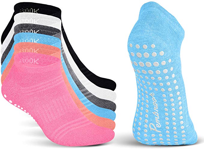 Pembrook Grip Socks - Non Slip and Non Skid Hospital, Yoga, Barre, Pilates, Maternity, Ballet, Women & Men (6 Pairs)
