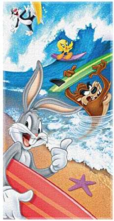 Looney Tunes Tweety, Bugs Bunny, Taz Tasmanian Devil, & Sylvester Surfing Beach Towel ~ Can Be Used for Bath