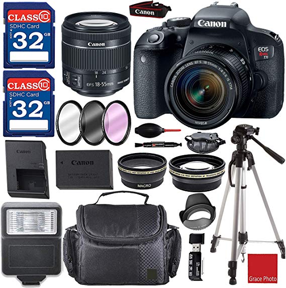 Canon EOS Rebel T7i Digital SLR Camera Kit with EF-S 18-55 is STM Lens (Black) and Premium Accessory Bundle