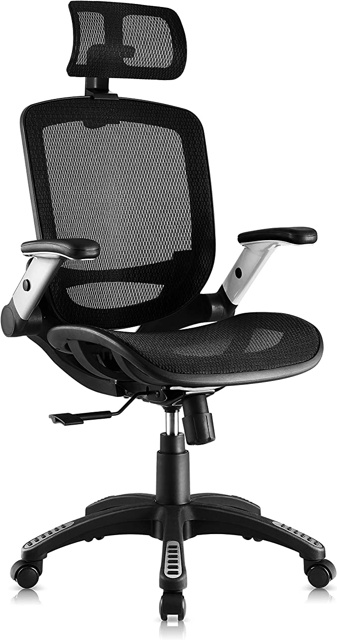 Gabrylly Office Mesh Chair, Ergonomic Desk Chair - Adjustable Headrest with Flip-Up Arms, Tilt Back, Lumbar Support, Swivel Computer Task Chair for Home Office