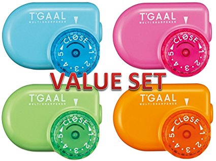 Kutsuwa STAD Angle Adjustable Pencil Sharpener T'GAAL, Light Blue / Pink / Green / Orange 4 Colors Set