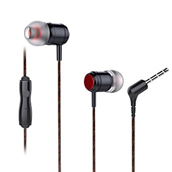 USTEK In-Ear Wired Earphones with Microphone Stereo Sound Compatible with Cell phone Tablet Computer Color Black&Red