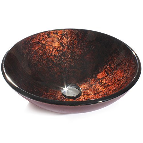 VCCUCINE Atmospheric Lavatory Round Bowl Handmade Pattern Basin Tempered Glass Bathroom Vessel Sink, Without Included Bottom Mounting Ring and Pop Up Drain