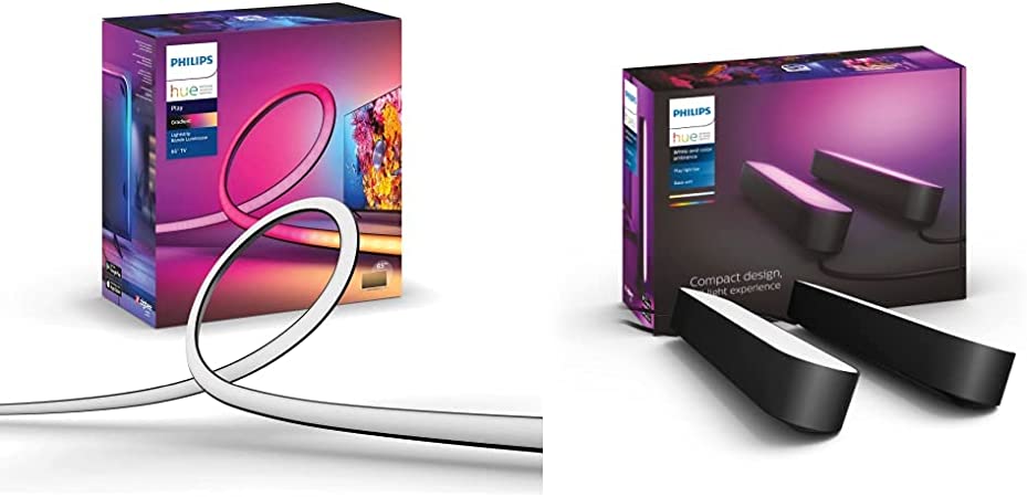 Philips Hue 65" Music Gradient Bundle (65" TV Gradient LED Lightstrip, 2-Pack Hue Play Bars) Requires Hue Hub for Sync