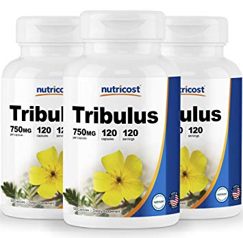 Nutricost Tribulus Terrestris Extract 750mg, 120 Capsules (3 Bottles) - Testosterone, Strength, Libido