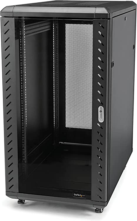 StarTech.com 18U 19" Server Rack Cabinet - 4 Post Adjustable Depth (6-32") Locking Knock Down Network/Computer Equipment Enclosure - Mobile w/Glass Door/Casters - HP ProLiant ThinkServer (RK1836BKF)