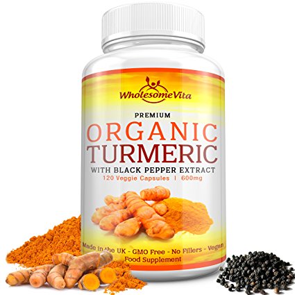 Premium Grade 100% Organic Turmeric Curcumin with Black Pepper Extract (Piperine) for Optimal Absorption - 600mg | Joint Support, Brain Booster, Anti-inflammatory, Antioxidant | 100% GMO & Gluten Free | 120 Veg Capsules | Made in UK