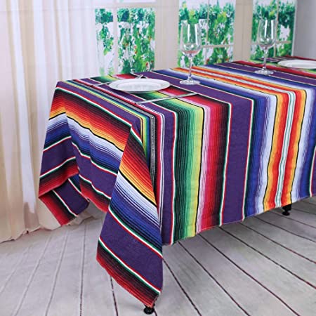 Koyal 57x102-Inch New Authentic Serape Mexican Tablecloth Serape Colorful Striped for Wedding Party Banquet