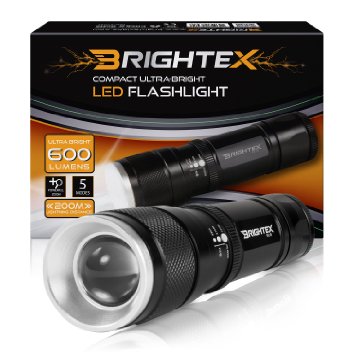 BRIGHTEX FL11 600 Lumens Super Bright Small Tactical Flashlight, ORIGINAL US XML U2 CREE LED, Aircraft Grade Aluminum Body, Lightweight, Waterproof, Easy One-Hand-Operation, 5 Modes, Incredible Zoom. BONUS: Holster and Belt Clip Included & More!