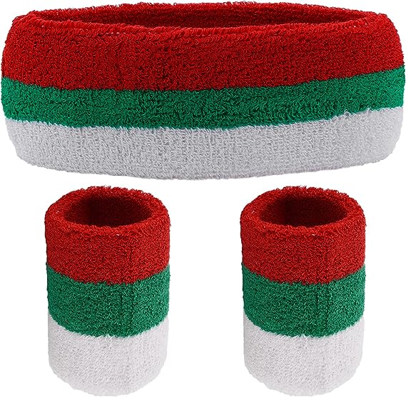 Yolev Striped Sweatband Set Sports Headband Wristband (1 Headband and 2 Wristbands) Set Sweatbands for Athletic Men and Women